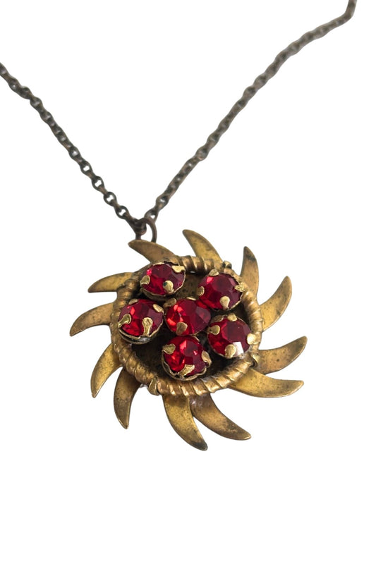 Vintage blazing sun faux ruby necklace