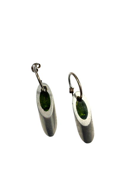 Retro green glass mini half hoop earrings
