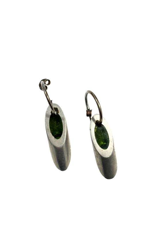 Retro green glass mini half hoop earrings