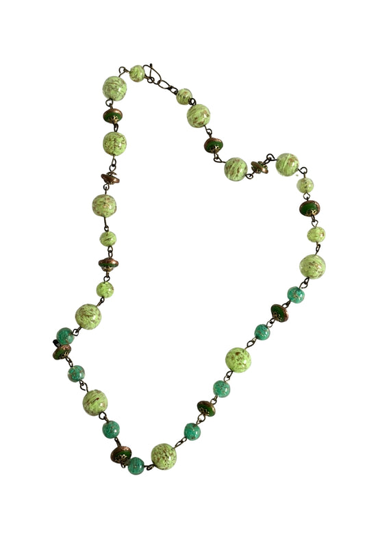 Green + gold sparkly orb necklace