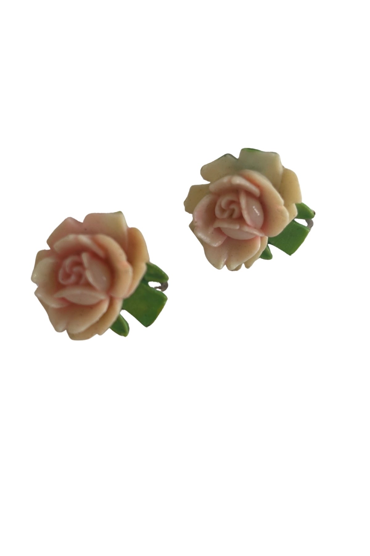 Vintage pink rose screw on earrings