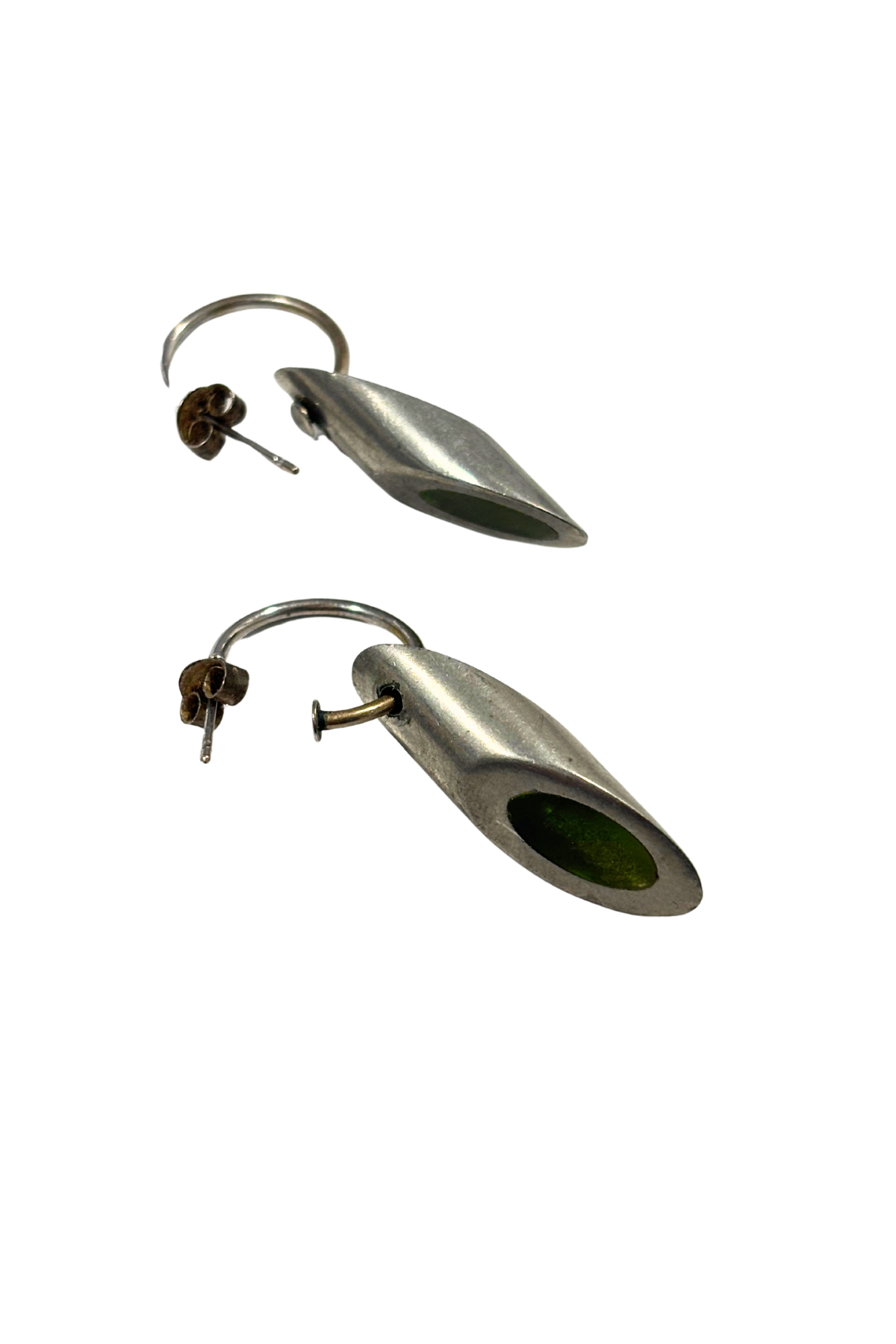 Retro green glass mini half hoop earrings