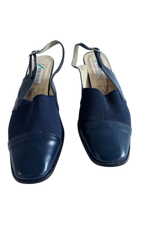 Piero Banali navy kitten mule heels, 8