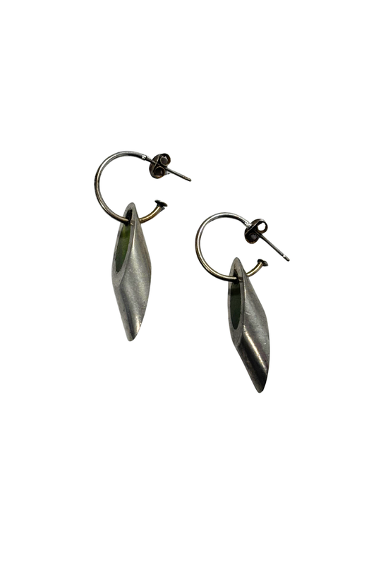 Retro green glass mini half hoop earrings