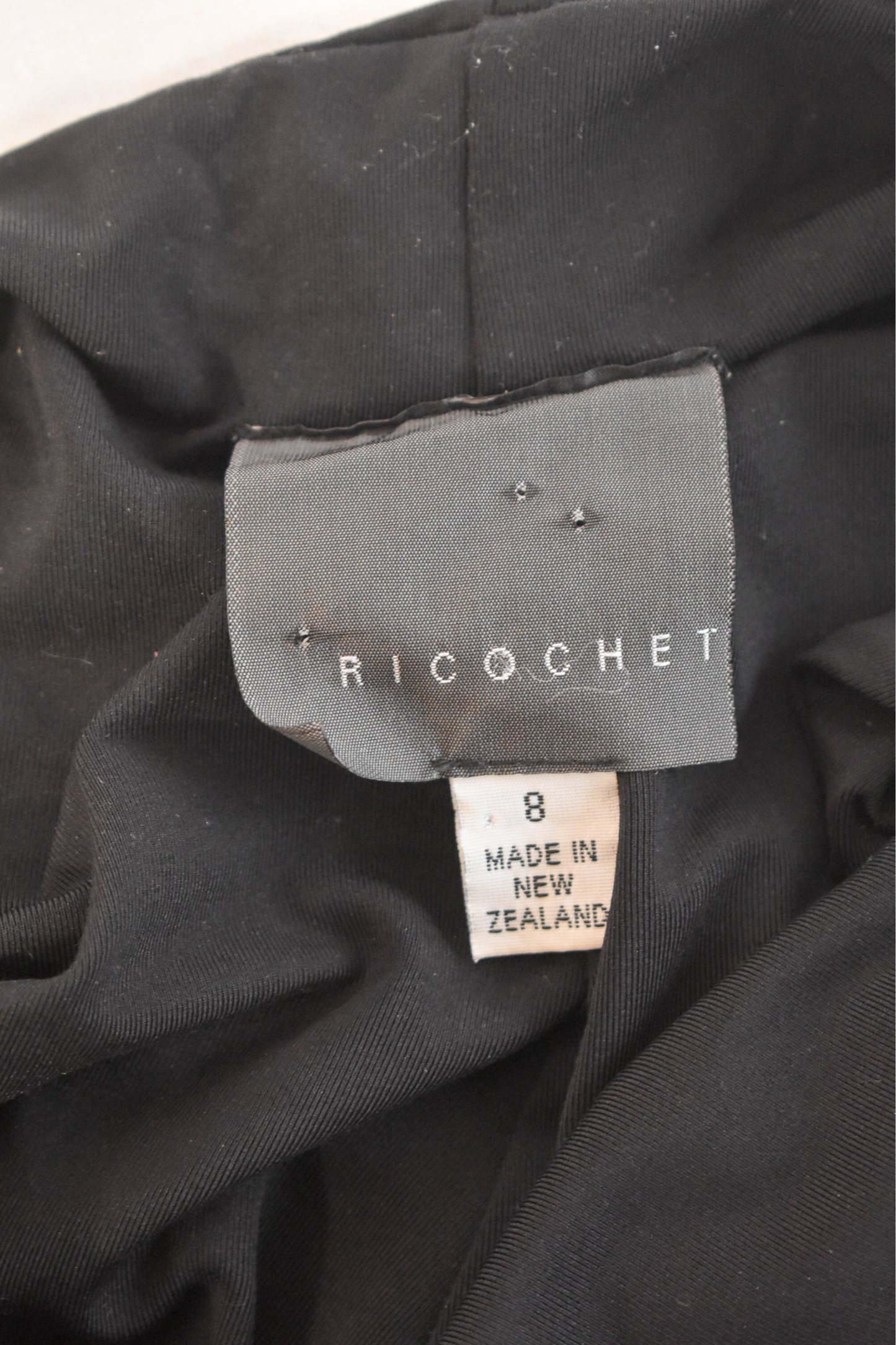 Ricochet NZ made little black halter neck dress, 8