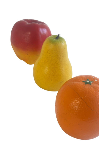 Vintage ceramic fruit in wire bowl