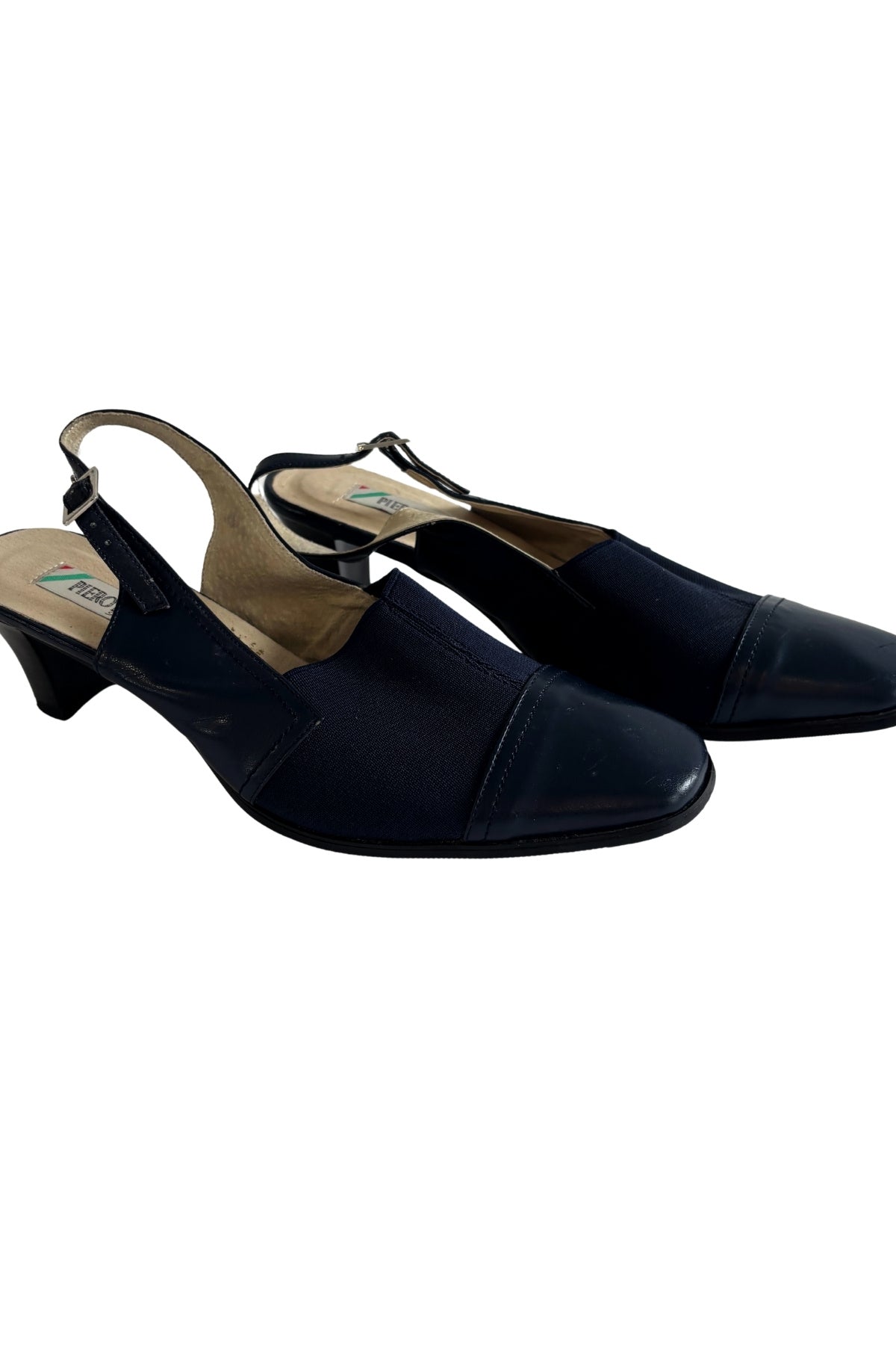 Piero Banali navy kitten mule heels, 8