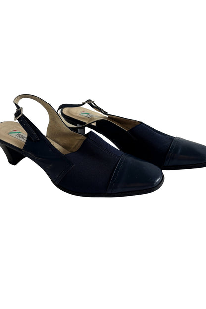 Piero Banali navy kitten mule heels, 8