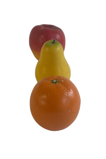 Vintage ceramic fruit in wire bowl