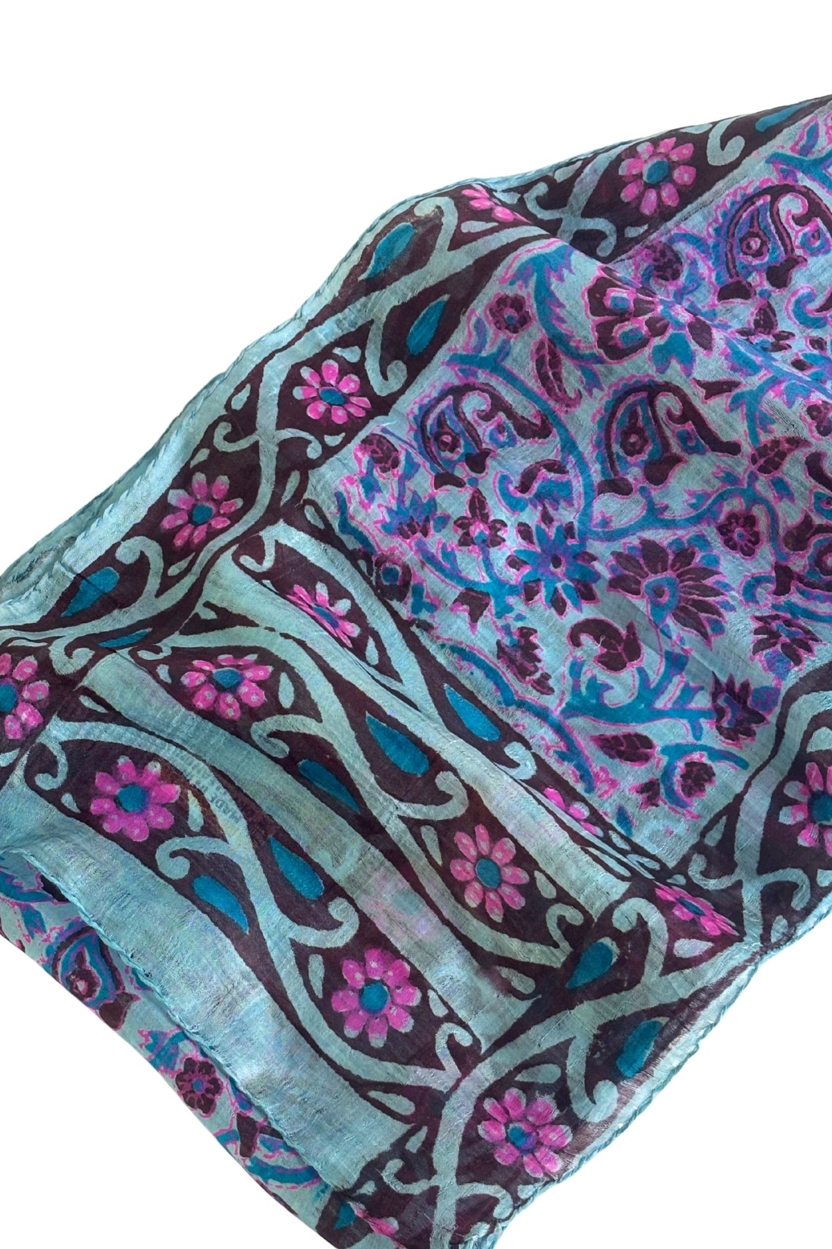 Pink + blue flowers silk scarf