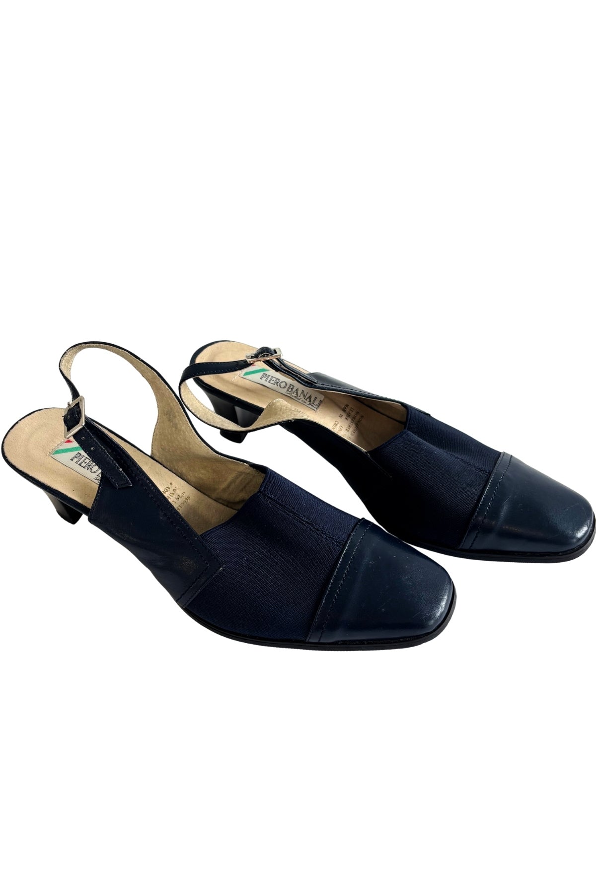 Piero Banali navy kitten mule heels, 8