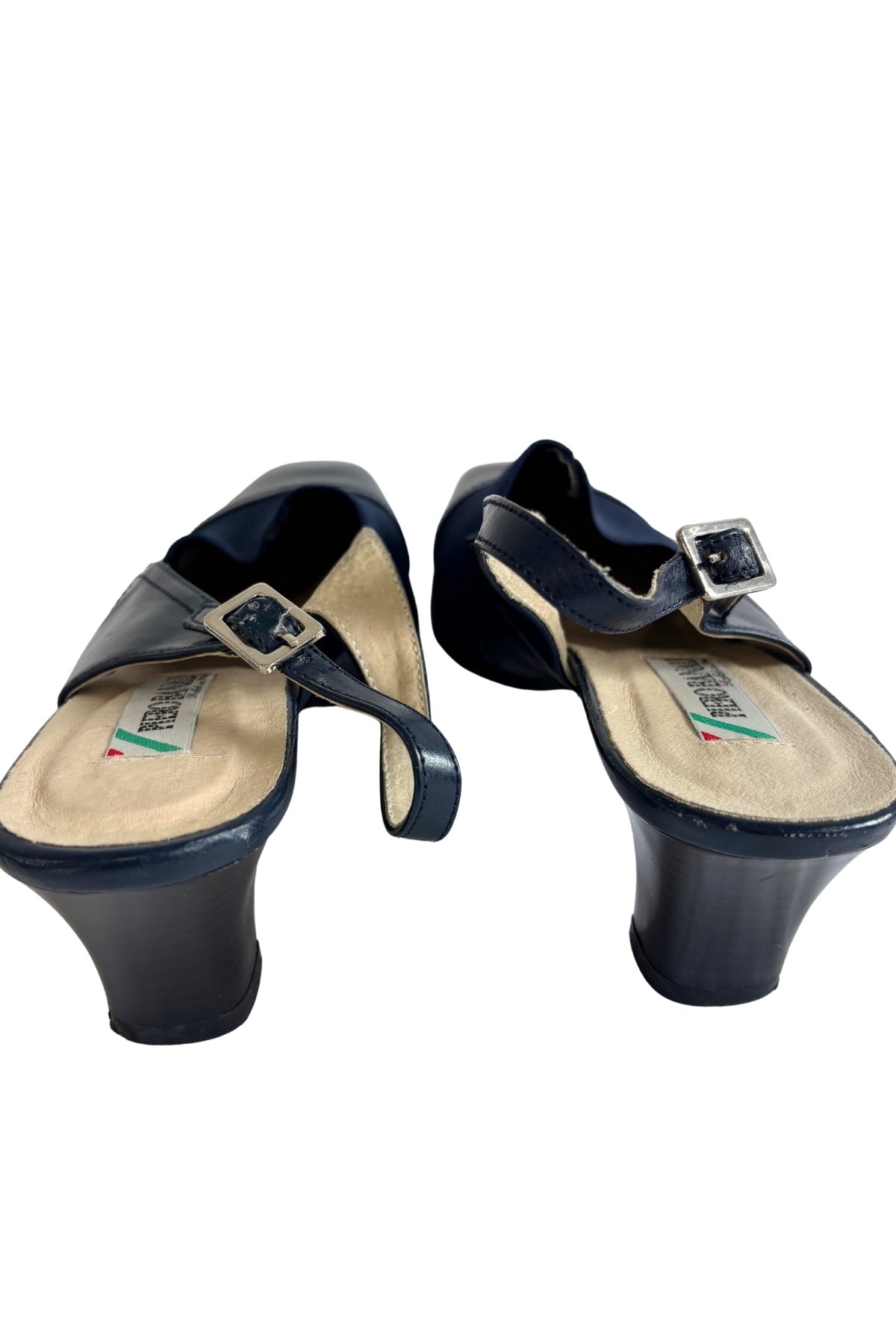 Piero Banali navy kitten mule heels, 8