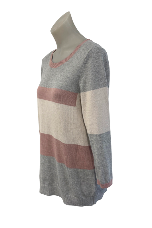 Ella J grey + pink blocks 3/4 sleeve jumper, M