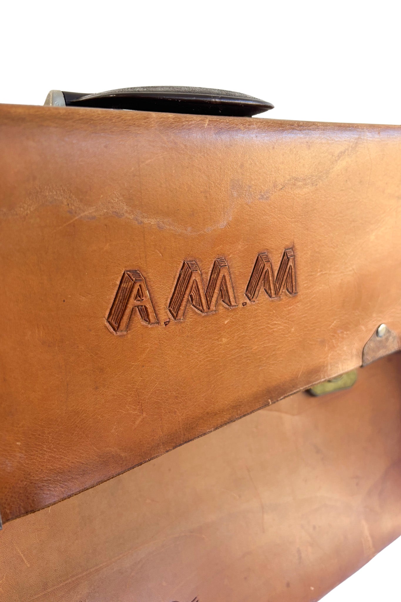 Large vintage leather briefcase with horses