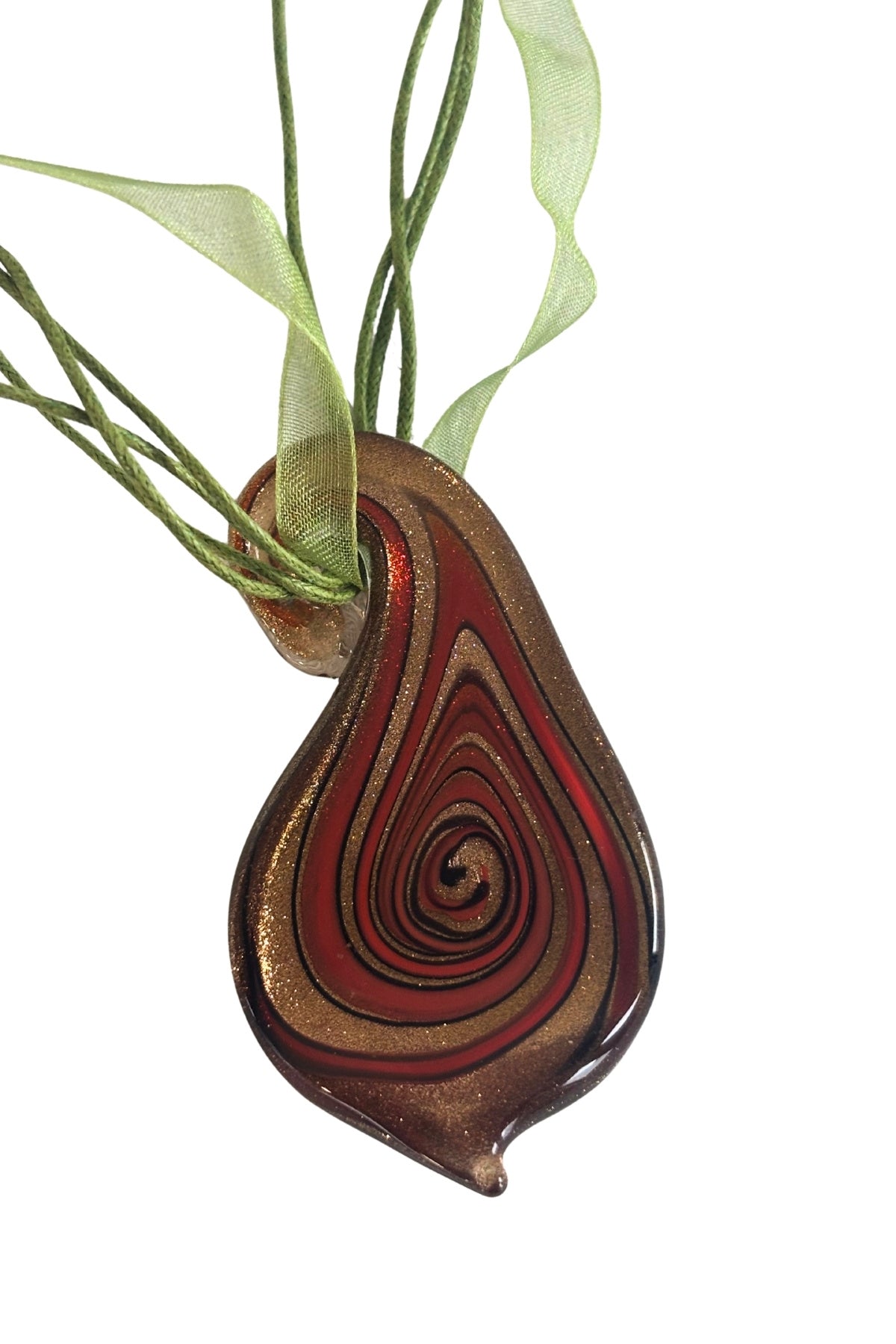 Beautiful glittery bronze glass swirl necklace