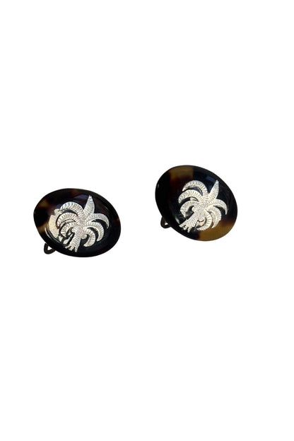Vintage tortoiseshell palm tree clip on earrings