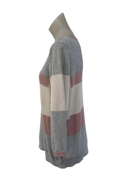 Ella J grey + pink blocks 3/4 sleeve jumper, M