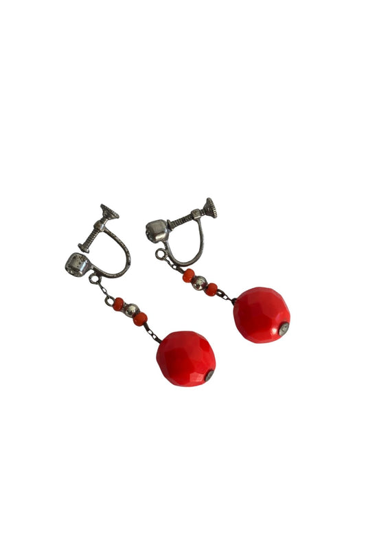 Vintage fluro orange beaded screw on earrings