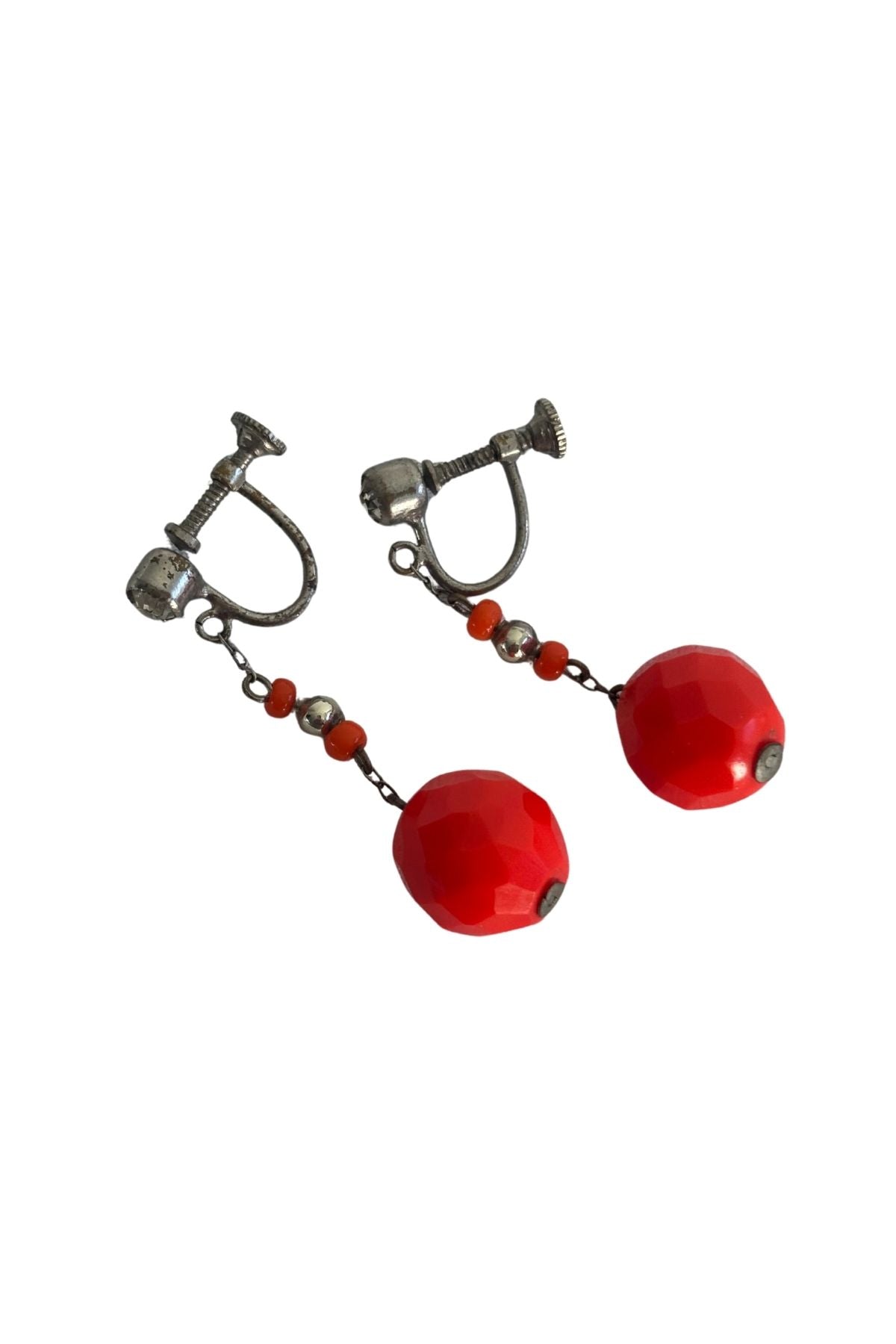 Vintage fluro orange beaded screw on earrings