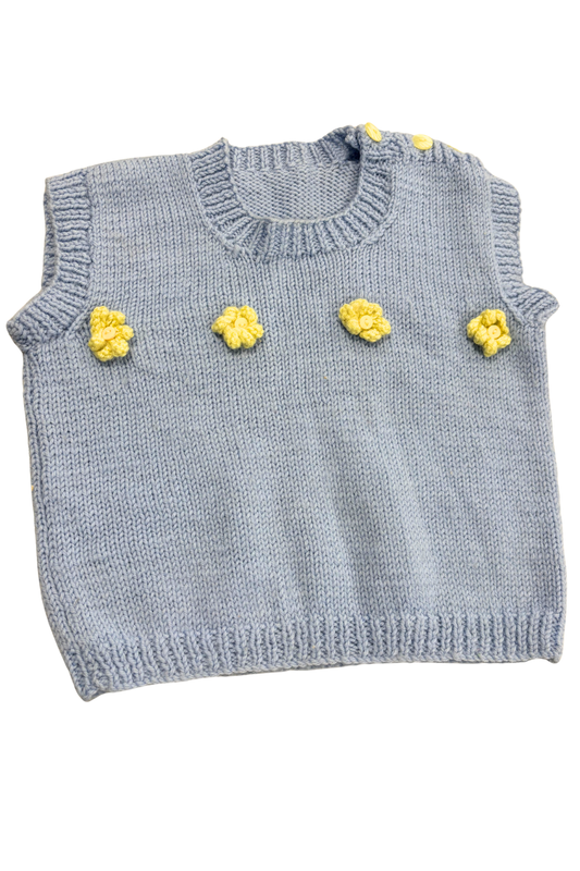 Kids Blue + yellow flowers knit vest