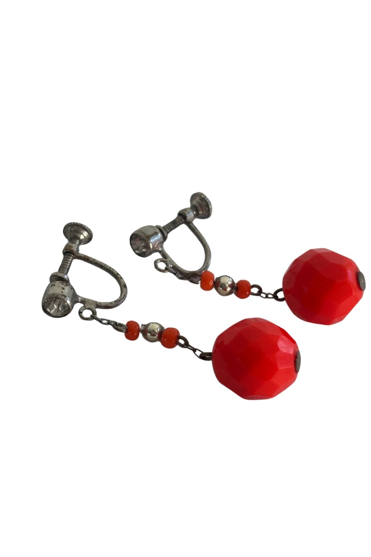 Vintage fluro orange beaded screw on earrings