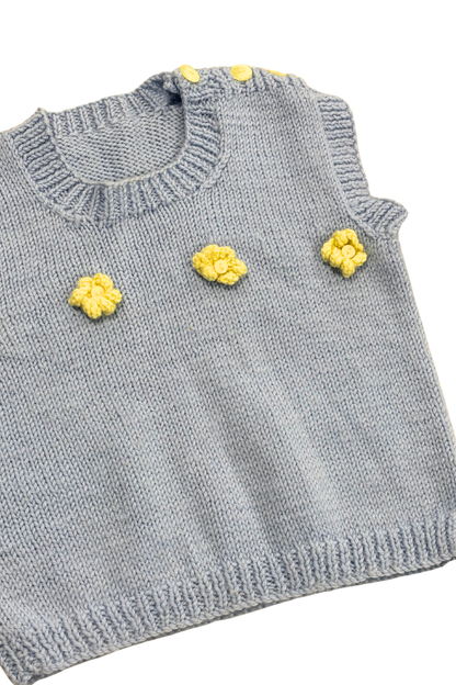 Kids Blue + yellow flowers knit vest