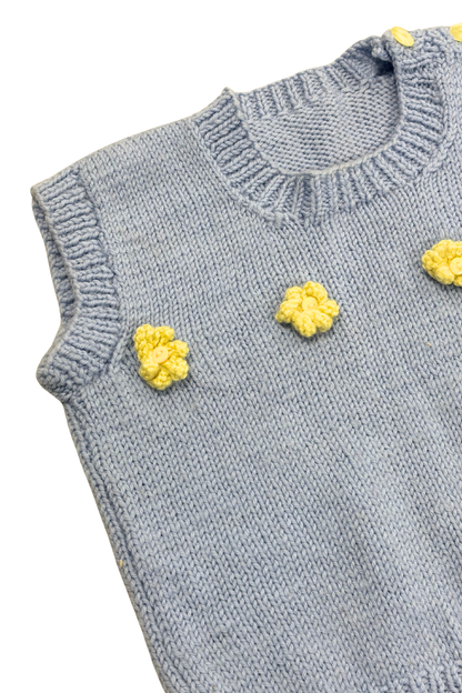 Kids Blue + yellow flowers knit vest
