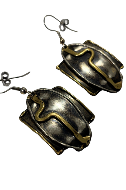 Two tone metal dangly earrings