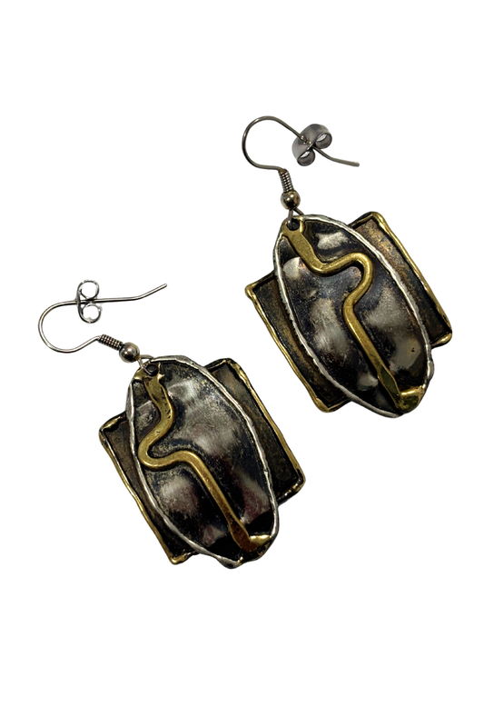 Two tone metal dangly earrings