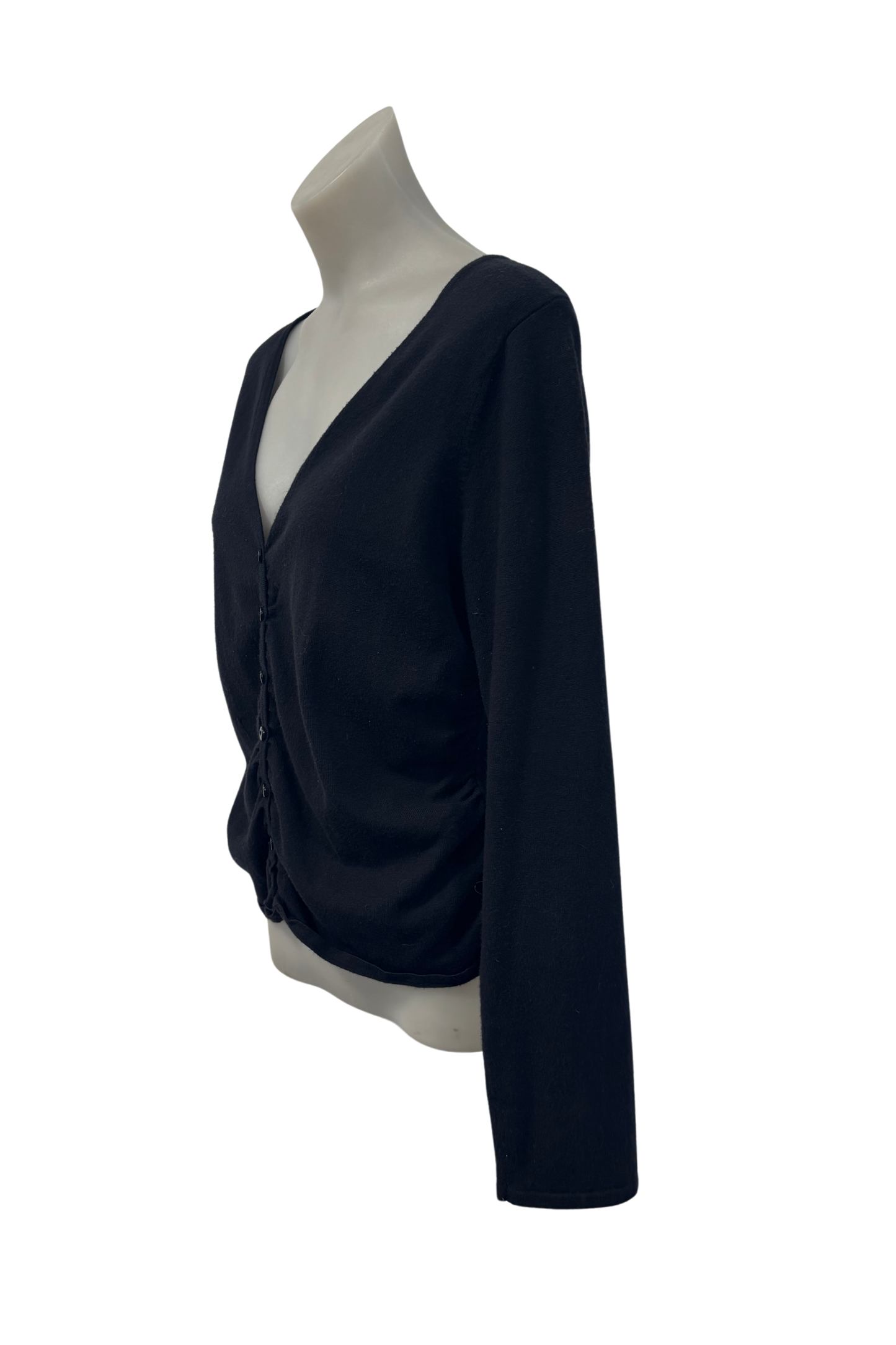 Ruched front black cardigan, L