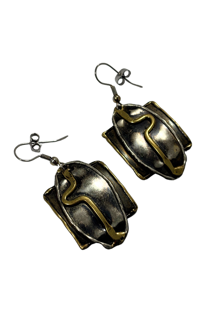 Two tone metal dangly earrings