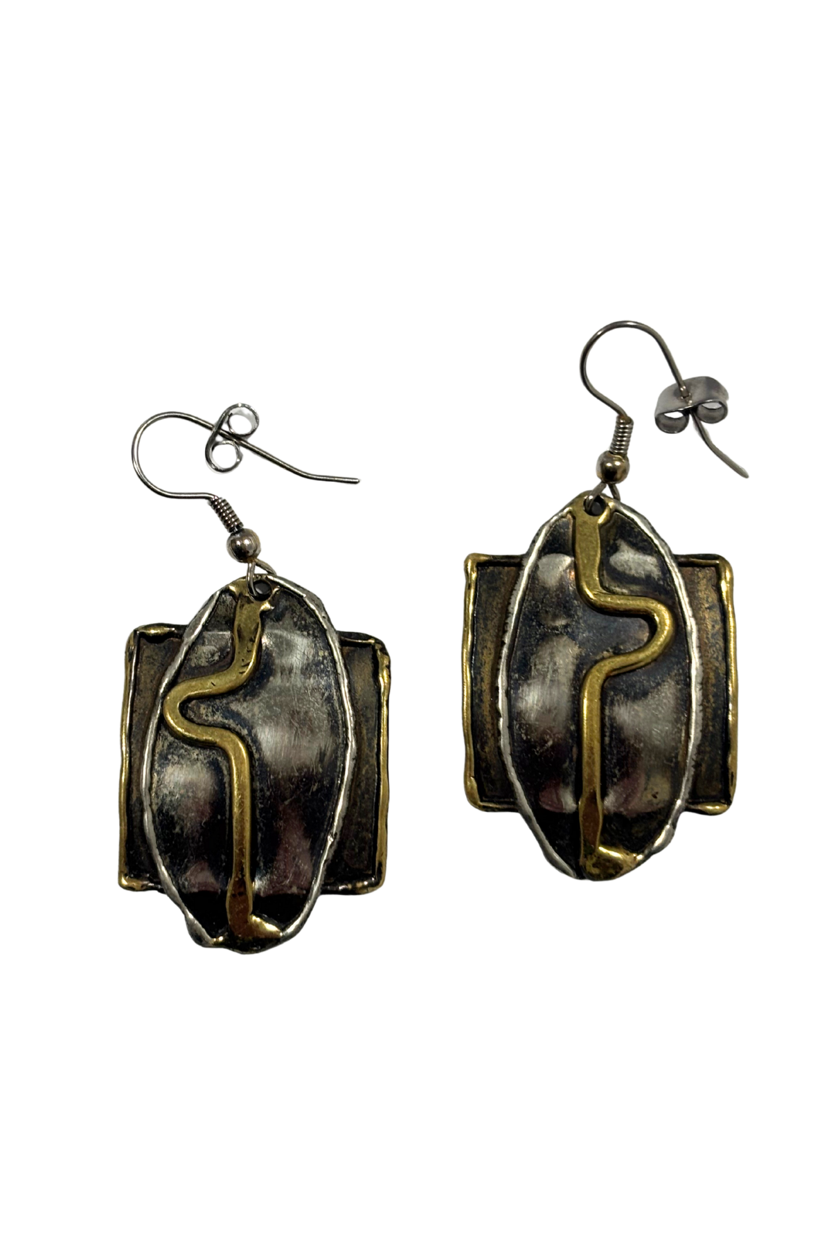 Two tone metal dangly earrings