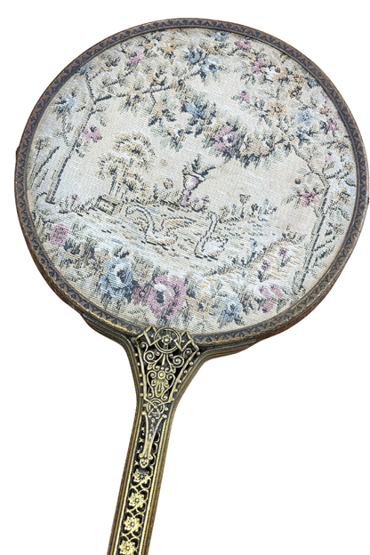 Antique brass UK made mirror + brush set