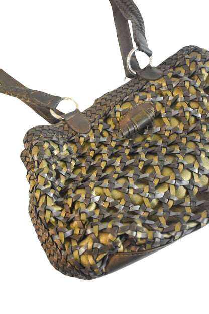 Mixed metal toned woven bag