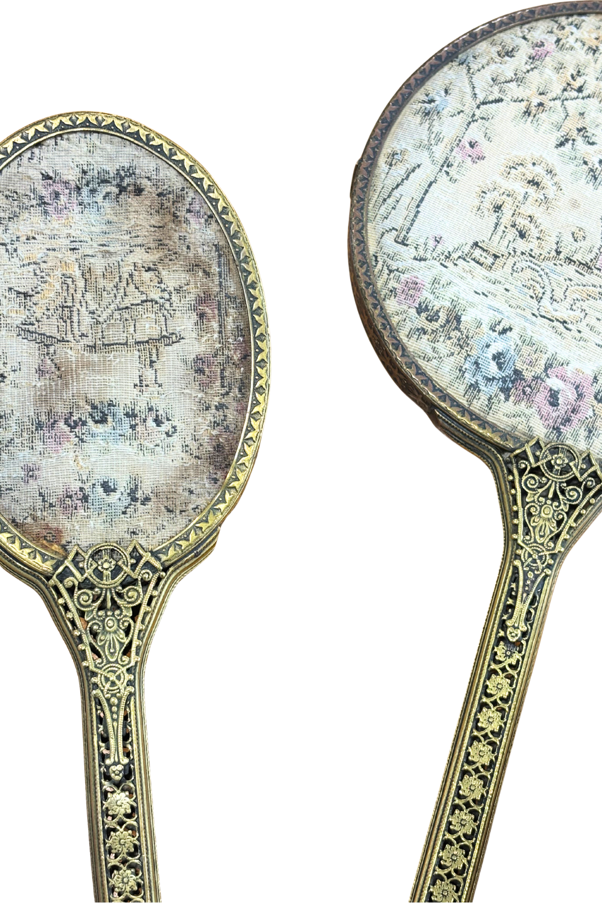 Antique brass UK made mirror + brush set