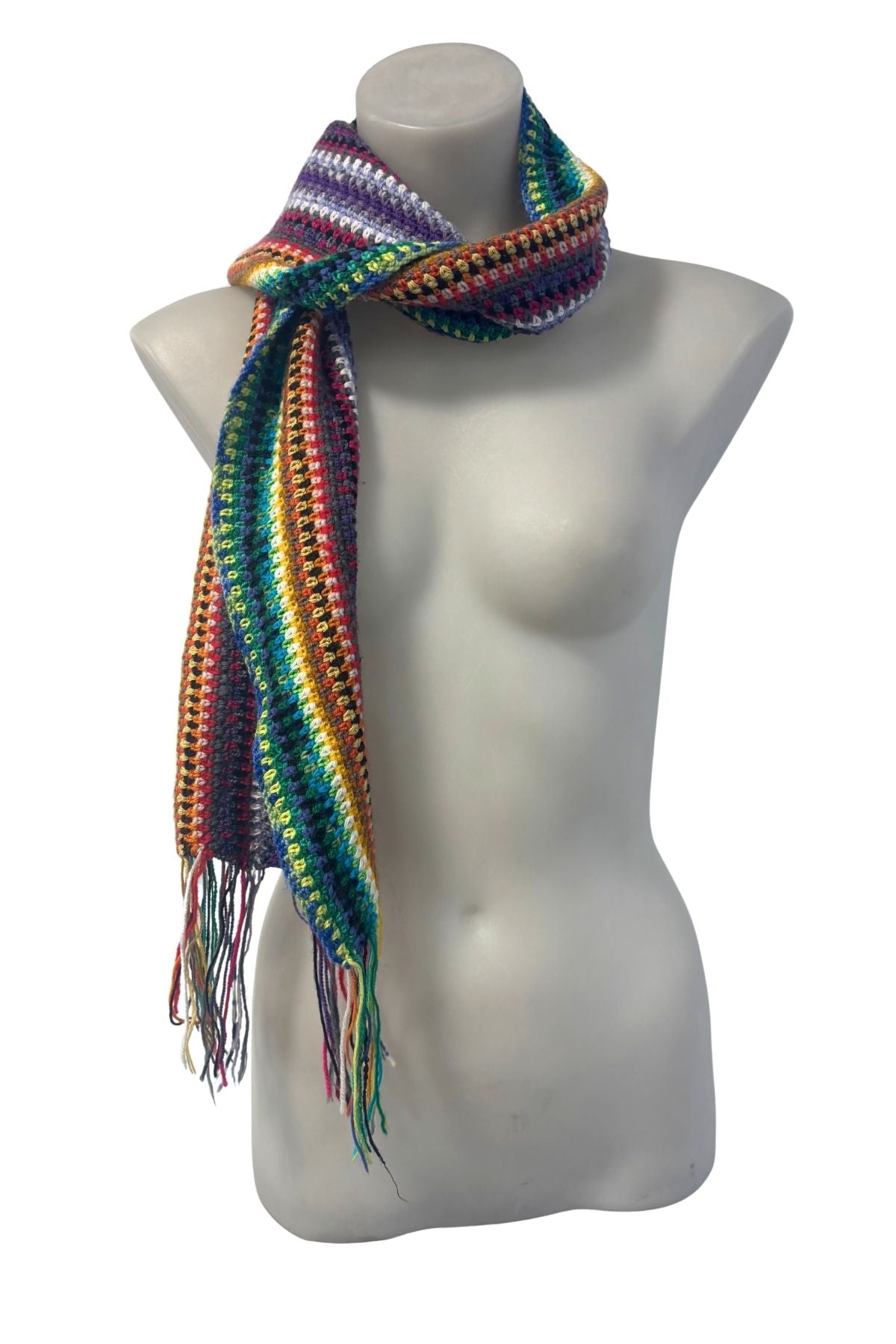 Multi coloured crochet scarf