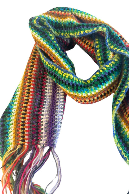 Multi coloured crochet scarf