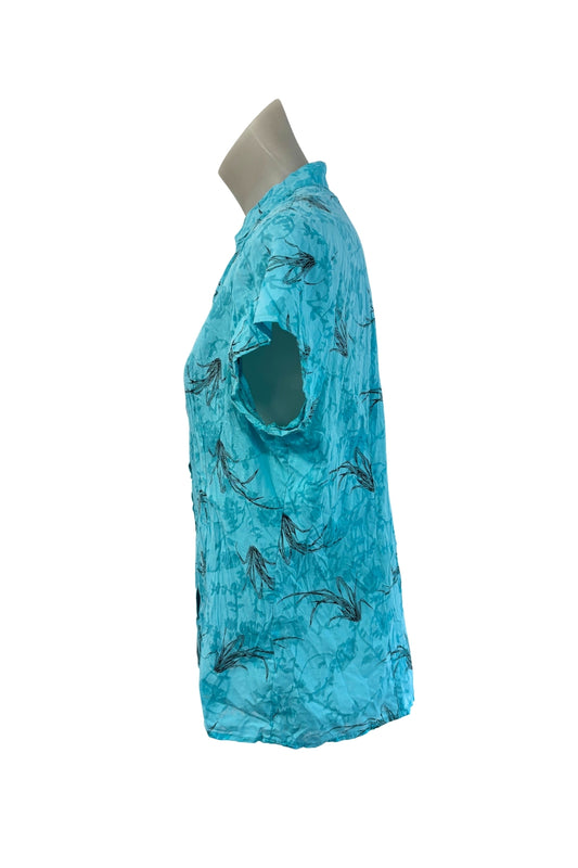 Ella J black label blue button up blouse, 14