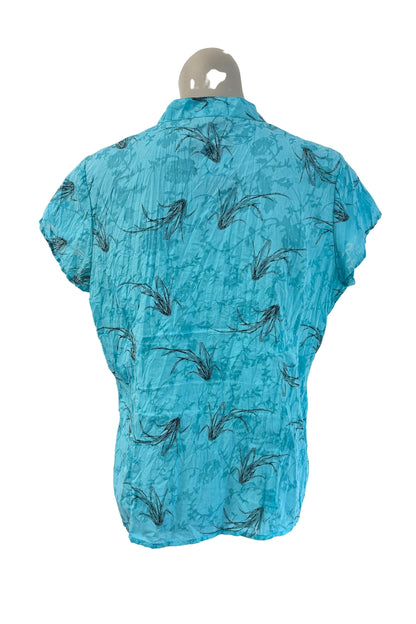 Ella J black label blue button up blouse, 14