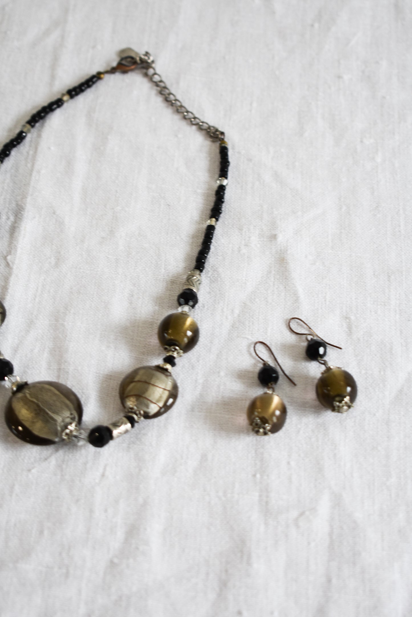 Retro "You & I" glass bead jewellery set