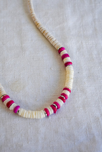 Pink & Puka shell necklace