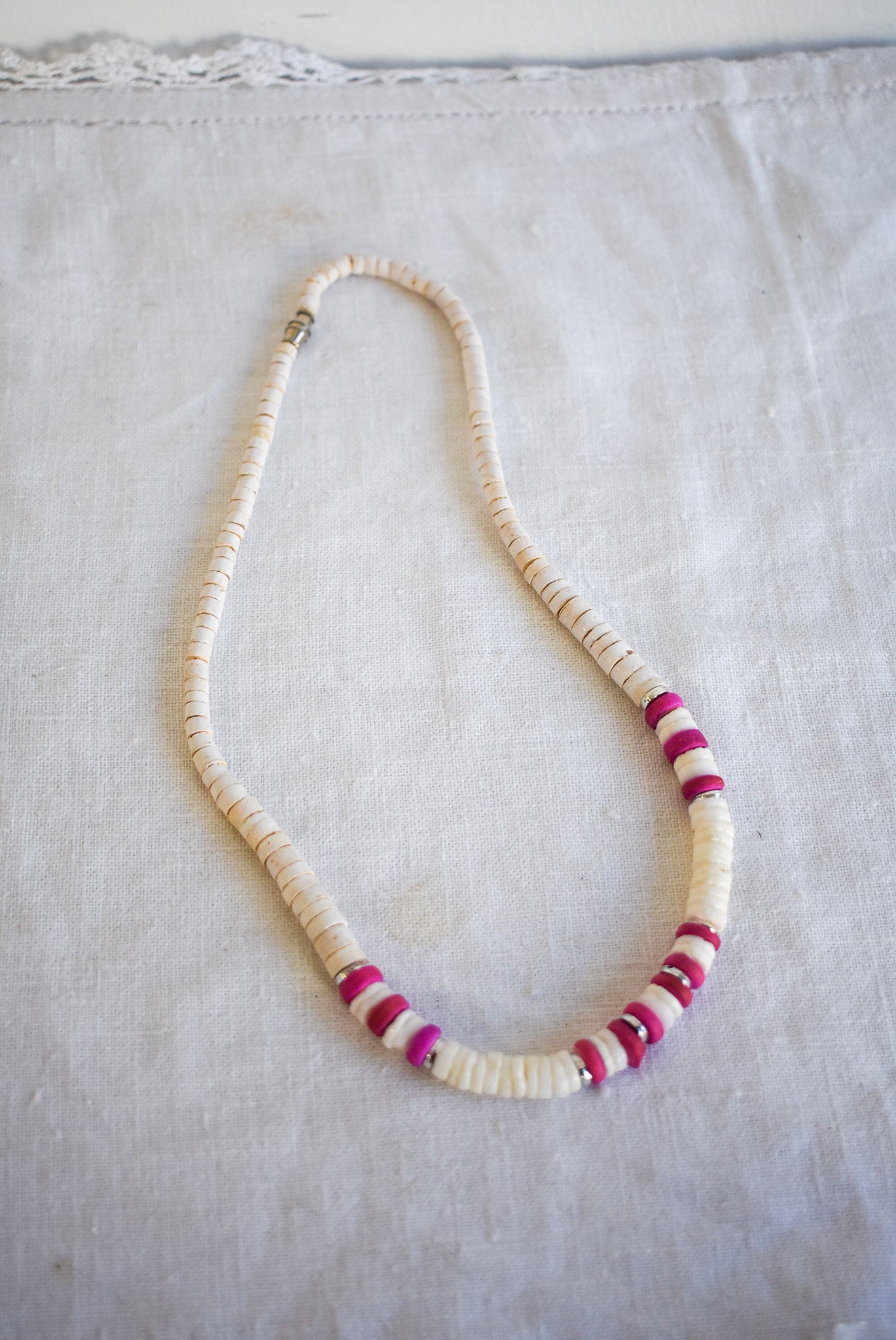 Pink & Puka shell necklace