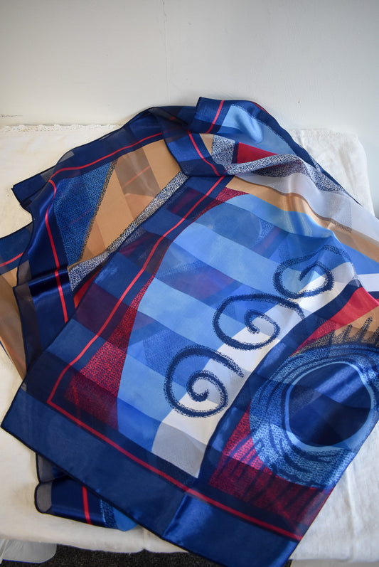 Funky red + blue art deco tie