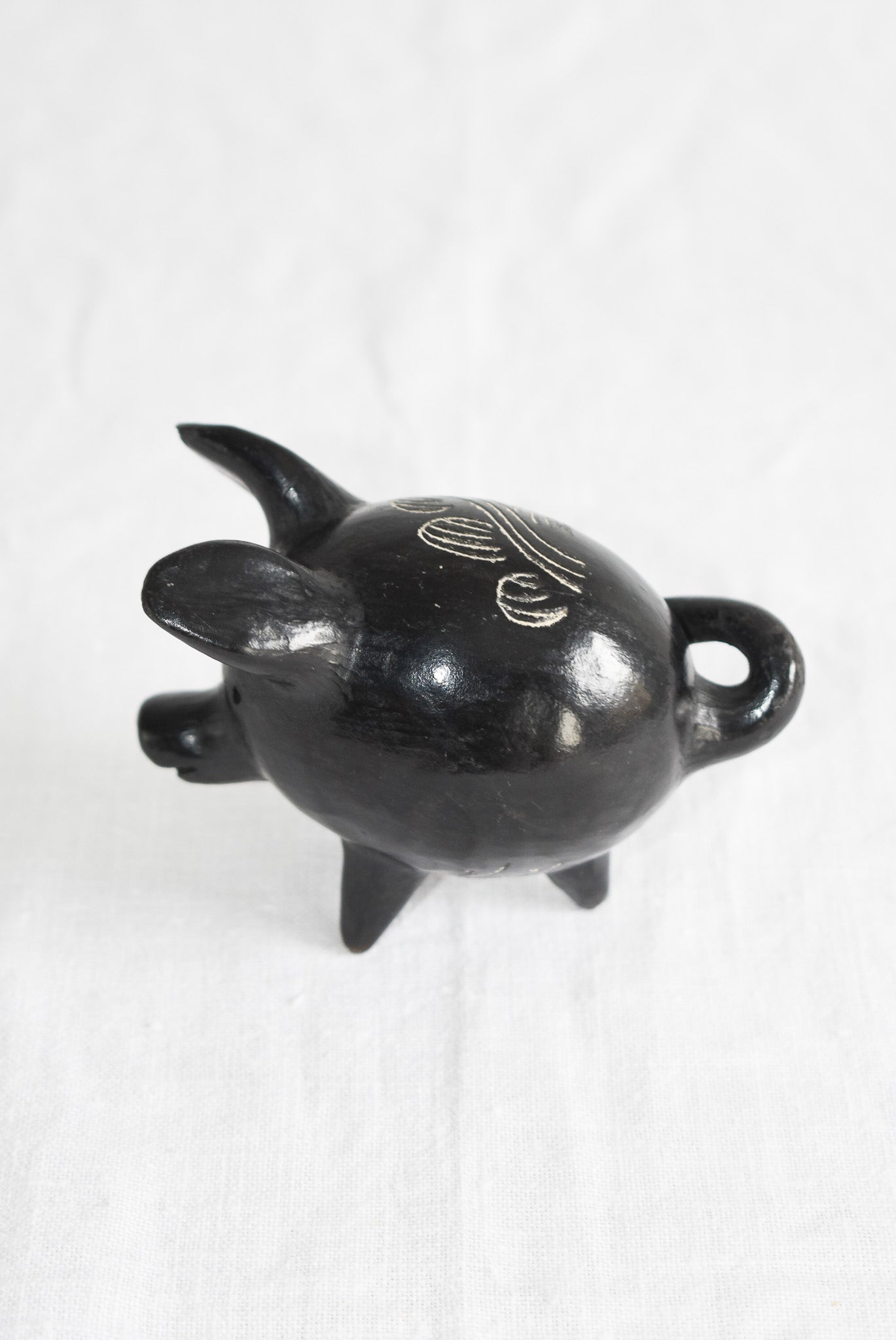Black clay Quinchamali Chilean folk art piggy