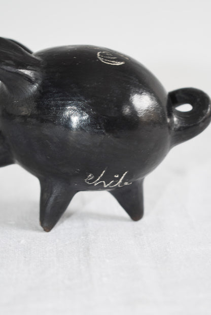 Black clay Quinchamali Chilean folk art piggy