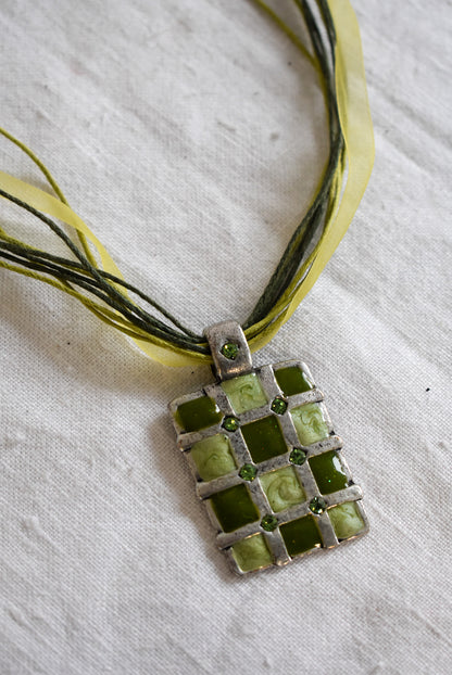Green hemp + ribbon necklace