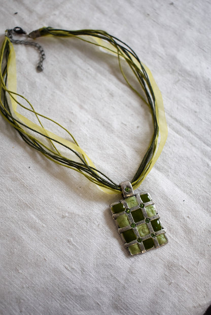 Green hemp + ribbon necklace
