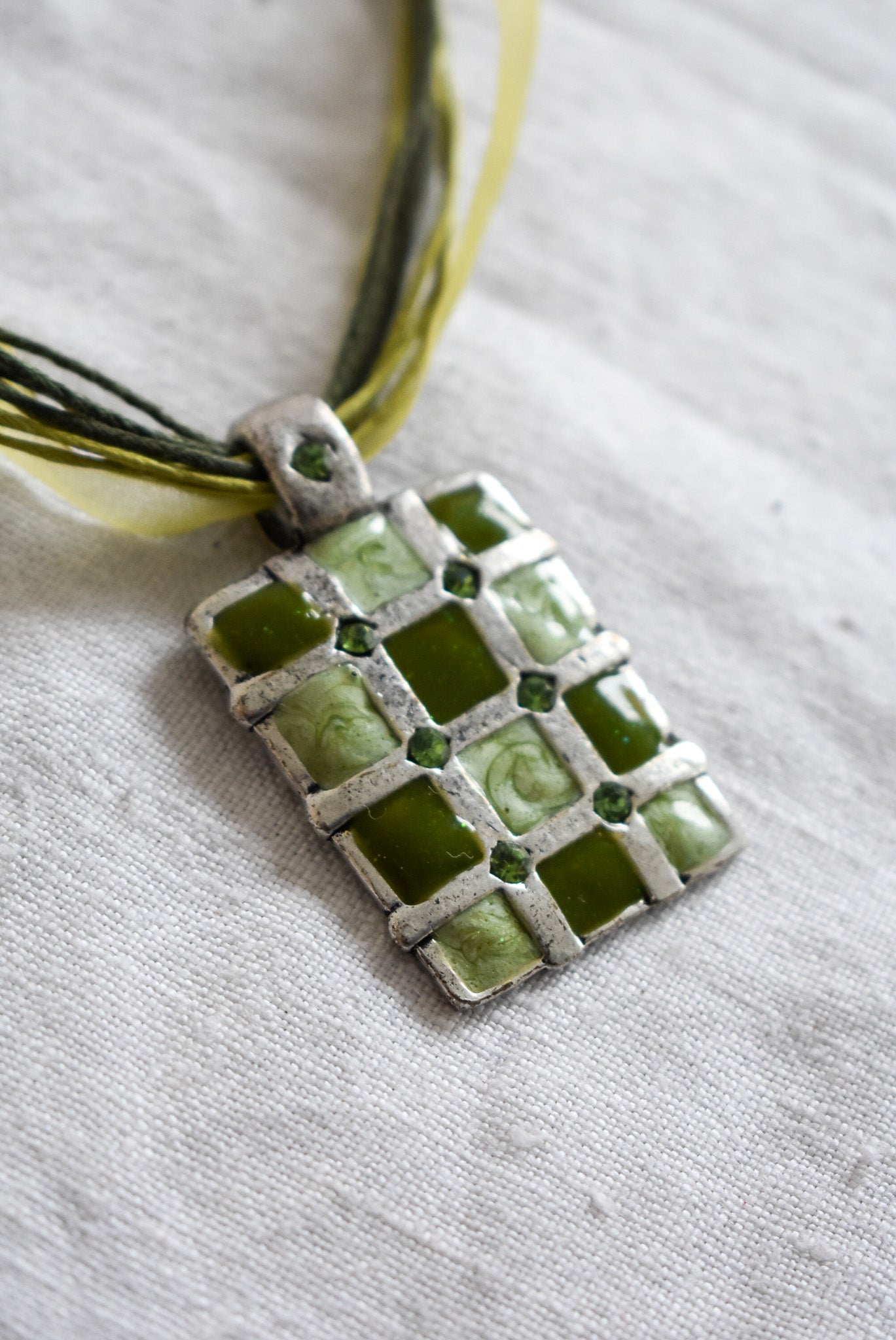 Green hemp + ribbon necklace