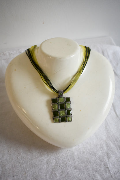 Green hemp + ribbon necklace