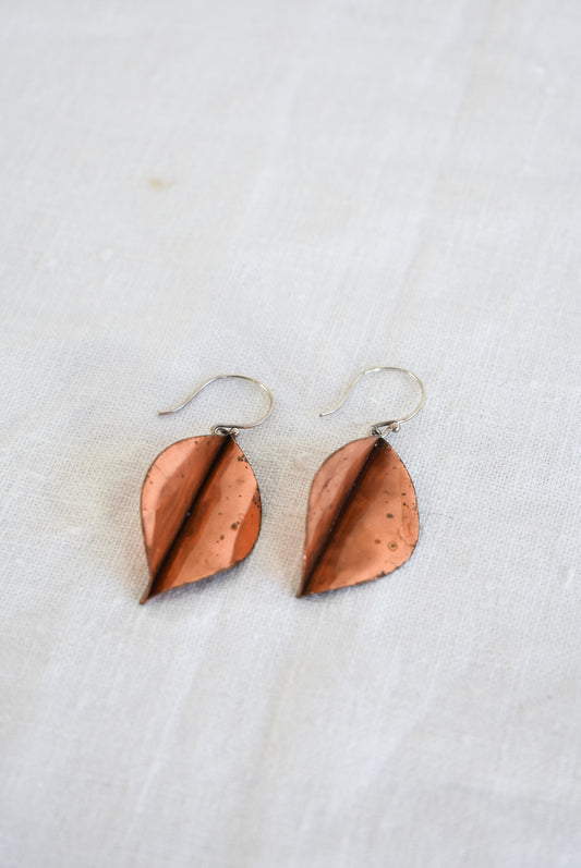 Copper leaf earrings